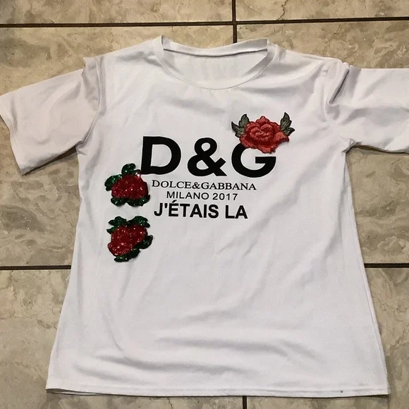 Dolce & Gabbana White Tee with Red Floral Design - Picture 1 of 4